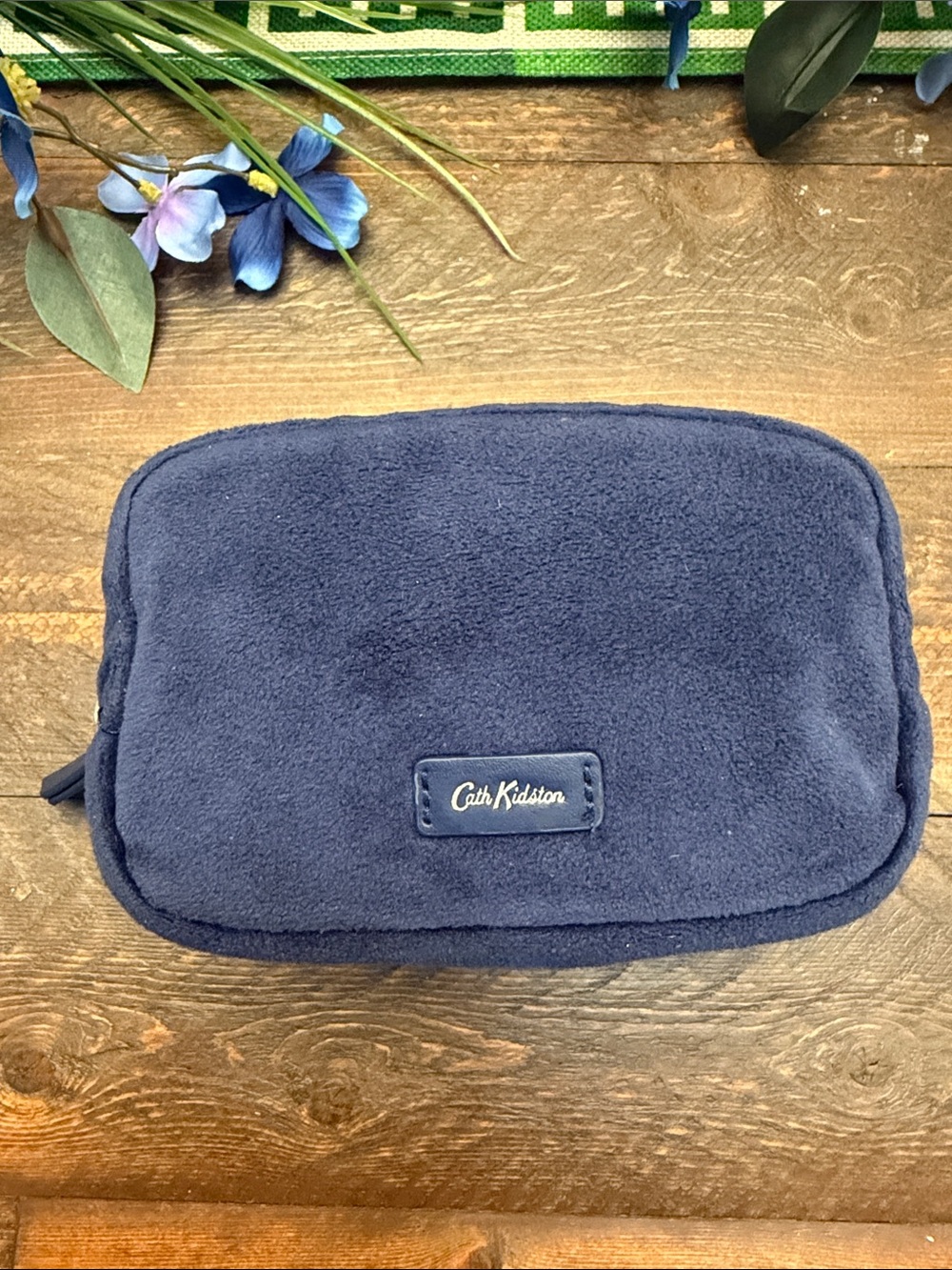 Cath Kidston Navy Blue Velvet Makeup Bag Plush Cosmetic Pouch EUC So Cute 🥰